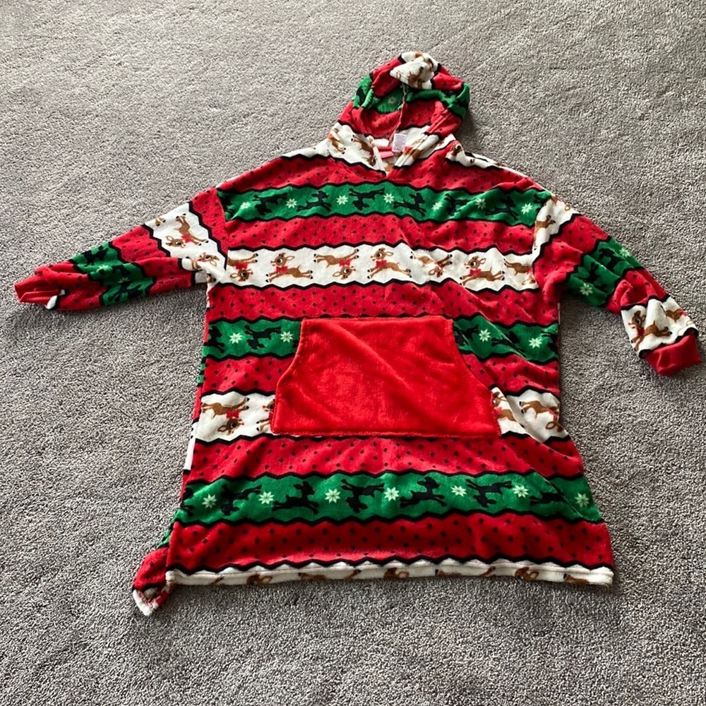 Rudolph Christmas Fuzzy Fleece Hoodie SIZE L